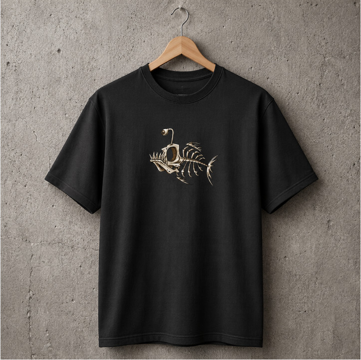 Anglerfish Skeleton T Shirt Deep Sea Fishing Fisherman Gift Vintage Graphic Tee