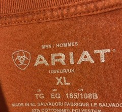 Ariat Mens XL Orange Logo T Shirt Western Ranch Cowboy Casual Tee