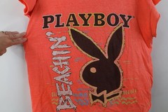 Vintage 80s 90s Playboy Mens Medium Cut Off Beach Volleyball Cropped T-Shirt USA