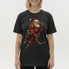 Vintage Santa Hockey T-Shirt North Pole Jersey Christmas Holiday Sports Sweater