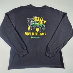 John Deere Graphic T-Shirt Mens XL Black Long Sleeve Heavy Duty Power to Farmer
