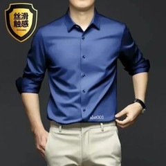Men’s Long Sleeve Shirt Pure Color Shirt Business Casual Ice Silk Glossy Shirt