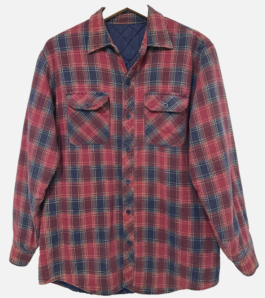 L/XL Vtg 90s Faded Plaid Flannel Distressed Skate Punk Grunge Rock Jacket Shirt