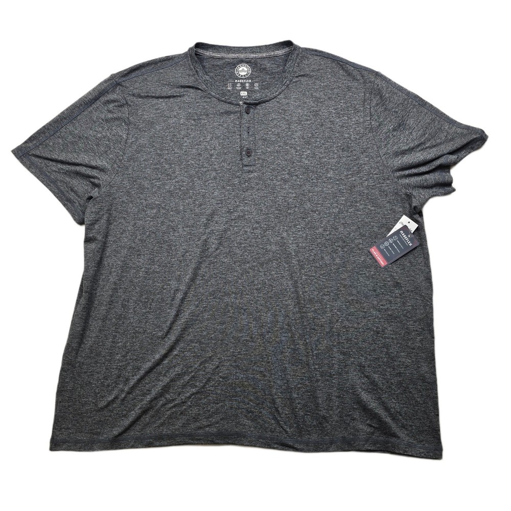 Madeflex Flag & Anthem Henley Shirt Mens 2XL Heather Gray Stretch Wicking NEW