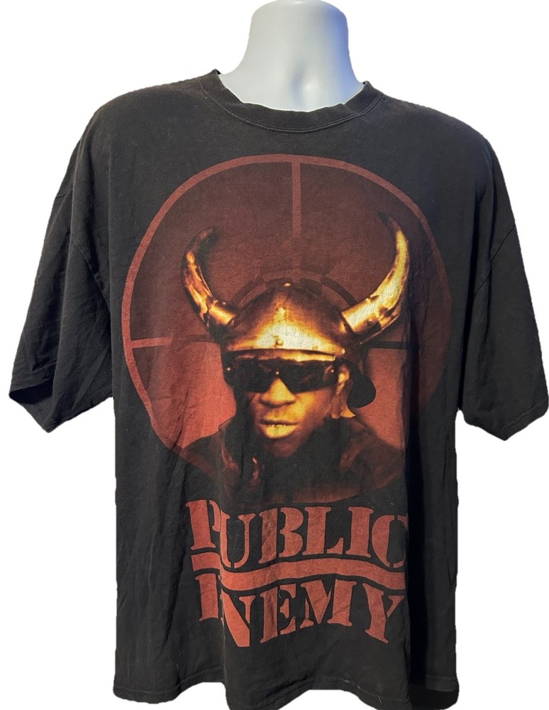 VTG Public Enemy Flavor Flav Shirt Men 2XL Black Short Sleeve Viking Hat 2009