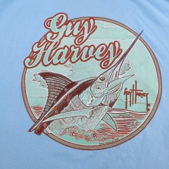 Guy Harvey Mens Large Graphic T Shirt Blue Marlin Fish (see photo for flaw)
