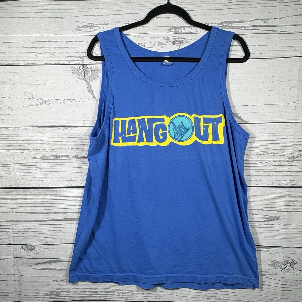 The Hangout Tank Top XL Gulf Shores Alabama Blue Yellow Shaka Sand in My Boots