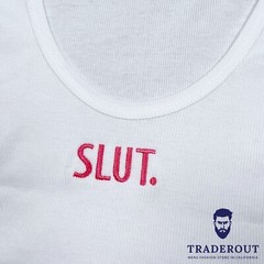 Personalizable Custom Embroidery SLUT mens white super short crop rib tank top