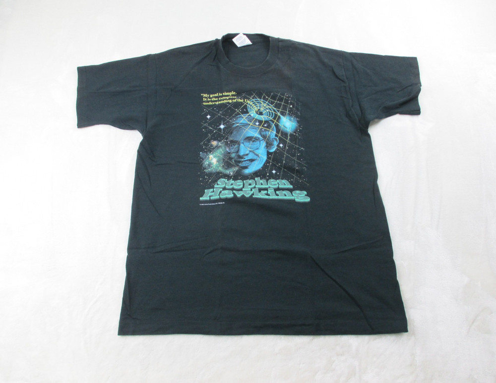 VINTAGE Stephen Hawking Shirt Mens Extra Large Black USA Single Stitch 1995*