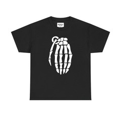 Skeleton Fist Gripping Grenade Black Silhouette T-Shirt