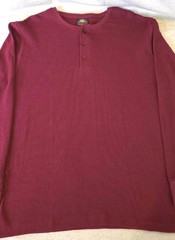 NWT Knocker Activeware Mens Lg Waffle Knit Thermal Henley LS Burgandy Shirt 100%
