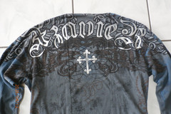 Xzavier Legendary Cross Rhinestone Grunge All Over Print Affliction Shirt S i131