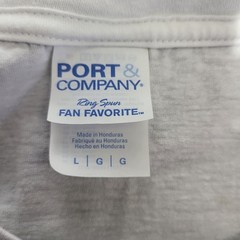 Port & Company Mens White Handprint Graphic T-Shirt Large Ring Spun Cotton Tee