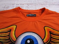 ROKU STUDIO Orange Graphic T-Shirt Winged Eye Rhinestone Streetwear T-Shirt 2XL