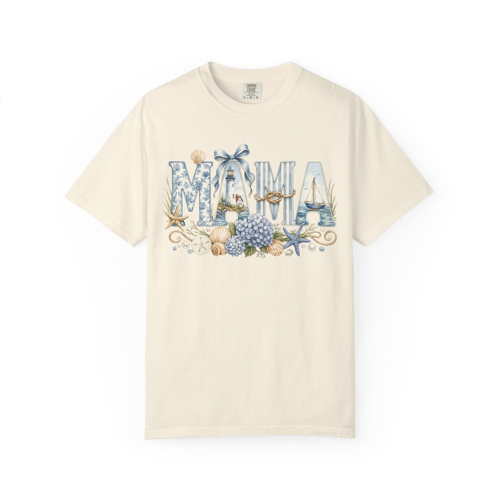Coastal Mama Shirt, Comfort Colors Lighthouse Hydrangea Tee, Mom Beach Gift