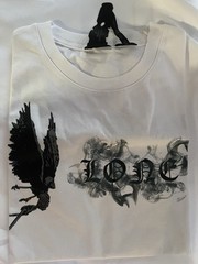Sz L White Round Neck V Lone T Shirt Angel Smoke Black Print 100% Cotton LARGE