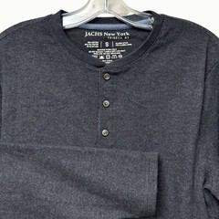 Jachs New York Tribeca Waffle Print Henley Shirt Long Sleeve Charcoal Gray S