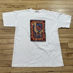 Susan Walpole Shirt Adult L Crop Art Camel Rug Geometric Graphic White Orange