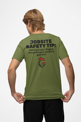 Jobsite Safety Humor T-Shirt Dont Put Your Finger Funny Work Safety Reminder Tee