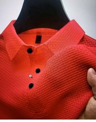 Men’s Super Soft Lapel Neck T-Shirt- Stretchy & Breathable, Red SZ Large