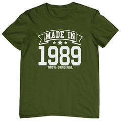 MADE IN 1989 T-SHIRT – 1980s 80s birthday gift dad mom year of birth date card t