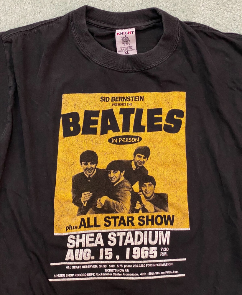 Vintage 1990s The Beatles Shea Stadium T-Shirt Black Size XL Rare