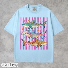 Preppy Shark Shirt Colorful Ocean Life Graphic Tee Summer Aesthetic Gift