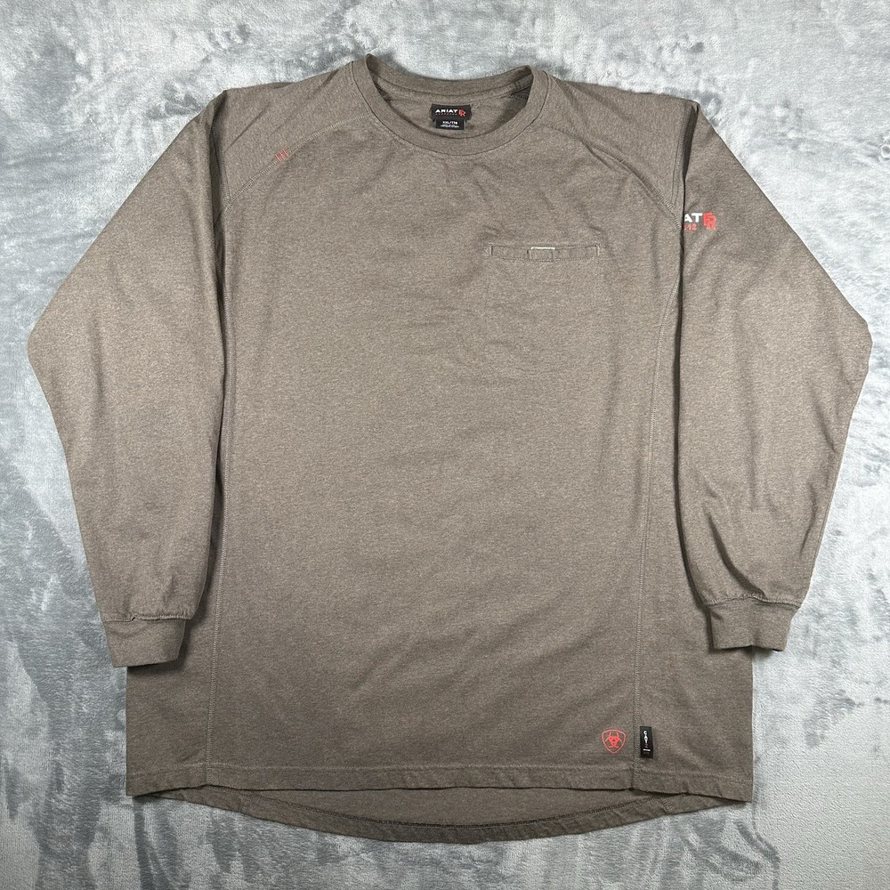 Ariat FR T Shirt Mens 2XL Brown Long Sleeve WorkWear CAT 2 Fire Resistant
