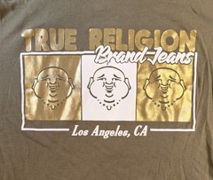 True Religion Metallic Gold Buddha Graphic T‑Shirt Olive Green Size M