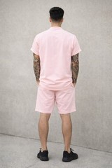 Manfinity Homme Men’s 2-Piece Set Large Baby Pink Button Shirt & Shorts Rose Gra