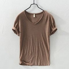 2026 New Mens T Shirt Pure Color V Collar Short Sleeved Tops Tees Men T-Shirt.