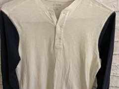 J.Crew Henley Shirt Mens Small Ivory Navy Raglan Long Sleeve Tee Colorblock
