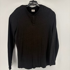 Marine Layer Mens Charcoal Gray Long Sleeve Henley Shirt XL Raw Hem Soft Knit