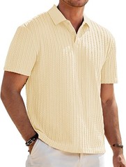 Mens Summer Casual Polo Shirt Short Sleeve Knit Stretchy Button Golf Tee Top