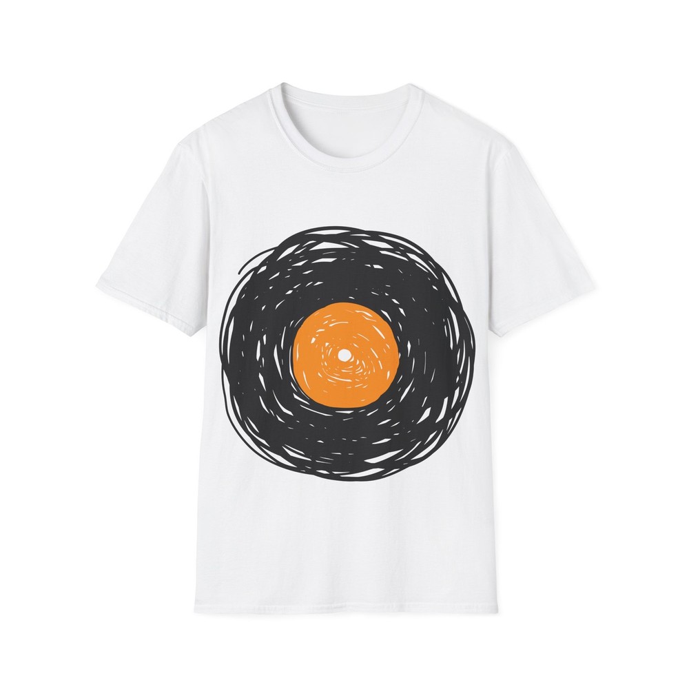 Vinyl Album Sketch T-Shirt, Retro Music Graphic Tee, Regular Fit Top