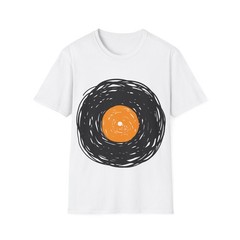 Vinyl Album Sketch T-Shirt, Retro Music Graphic Tee, Regular Fit Top