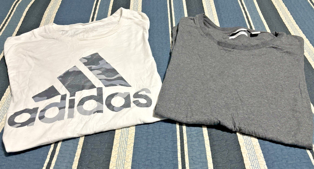 Lot of 2, XXL Men’s Tees-Soft Calvin Klein Gray, & White w/Gray Adidas Graphic