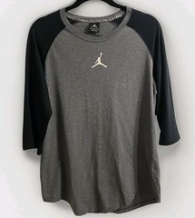 Nike Air Jordan 3/4 Raglan Sleeve Shirt Black Gray Jumpman Classic Sz M Sport EC