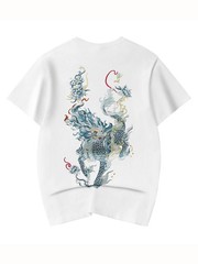 Niepce Men’s Blue Kirin Embroidery Tee Japanese Streetwear T-Shirt