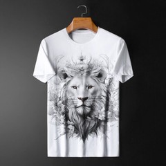 New Fashion Lion Rhinestone Summer Short Sleeve Luxury Men Cotton Trend T-Shirt