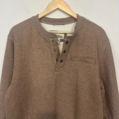 L.L. Bean Katahdin Iron Works Sherpa Waffle Fleece Henley Shirt Brown Mens LT
