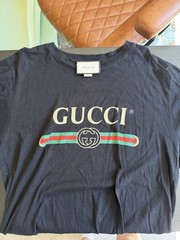 Gucci Men’s S Black Cotton Jersey Crewneck Tee Web Stripe Embroidered Logo