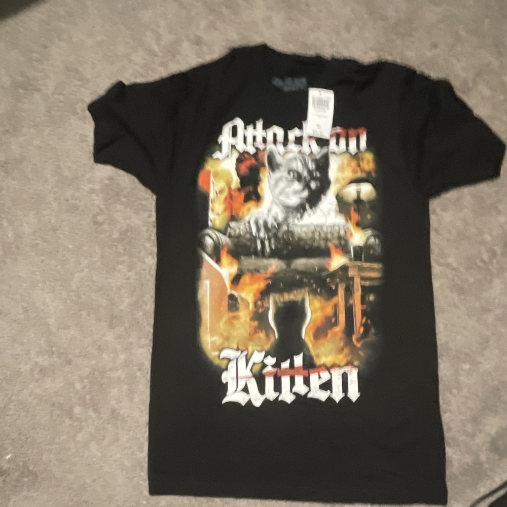 Black Matter Attack of the Kitten Graphic T-Shirt Black S Cotton Crew Neck