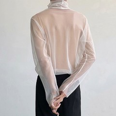 Men Mesh Sheer Turtleneck Long Sleeve Casual T Shirts Nightclub Party Top