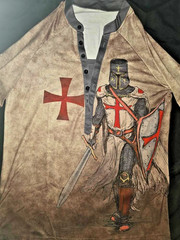 Men’s Crusader Knight Templar Long Sleeve Henley Shirt Medieval Cross Large