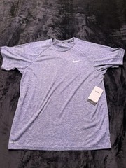 Nike Shirt Mens Large Blue/Gray Dri Fit Swim UV Protection Swoosh Logo NEW