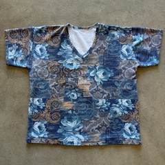 Men’s Blue Beige Floral V-Neck Short Sleeve Regular Fit T-Shirt