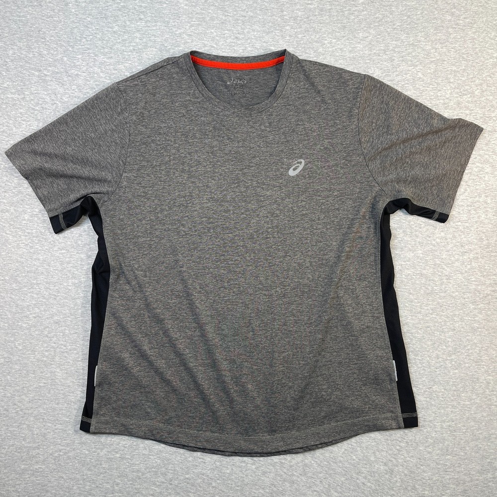Asics Running Shirt Mens Large L Grey Heather Performance Crew Neck Mesh Panels