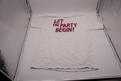 Vintage Genny Light Let the Party Begin Gildan Heavy Large White T-shirt R1B6