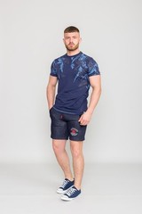D555 Duke Mens T-Shirt Floral Print Navy Short Sleeve Crew Neck Medium